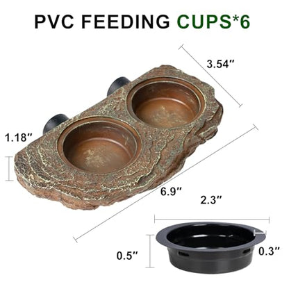 Magnetic Reptile Feeder Ledge, Crested Gecko Feeding Ledge with 6PCS Food Cups Reptile Food Dish Water Bowl Tank Accessories for Bearded Dragon Chameleon Lizard Snake - size: Large
