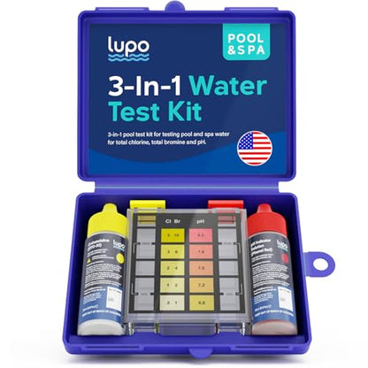Lupo 3-in-1 Pool Test Kit | Pool Testing Kit for Residential Swimming Pools & Spas for Testing Total Chlorine, Total Bromine & pH | Pool Chemical Test for Quick & Accurate At-Home Pool Water Testing - size: 3-in-1 Test Kit