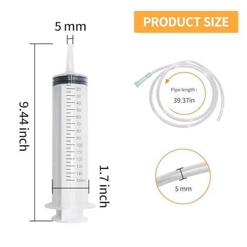 Hoypeyfiy 150ml Large Syringe ,Plastic Syringe with 40 Inches Plastic Tubing for Scientific Labs,Liquid,Plant Irrigation,Perfumes,Inks,Feeding Pets