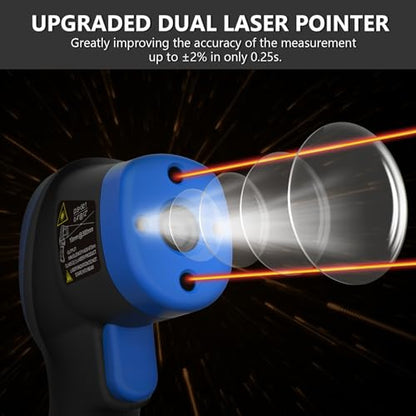 HOLDPEAK Pyrometer D:S=50:1, High Temp Infrared Thermometer -58℉~3272℉(-50℃~1800℃), Non-Contact Industrial Laser Thermometer Gun with Flashlight, Digital IR Temperature Gauge HP-1800 (NOT for Human) - color: 1PC-HP-1800-BLUE(-50~1800℃ Higher)