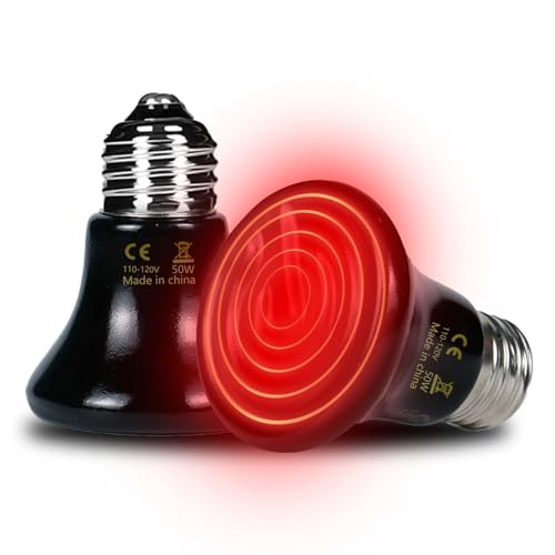 50W Reptile Heat Lamp(2-Pack) Ceramic Heat Emitter- Non-Light Emitting, 24/7 Safe Heating for Terrariums, Brooders & Incubators-Turtle Lizard Bearded Dragon Snake Small Pets E26 - size: 50 Watts