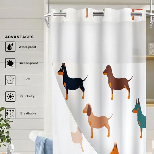 Cute Dachshund No Hooks Shower Curtain with Snap in Liner Set, Dog Small Puppies Textile Animal Hunter Tub Curtainn Mesh Top Window & Magnetic Hem Waterproof 35.5X74 Inch - color: Animal Dog Red, size: 35.4"W x 74"L (Pack of 1)
