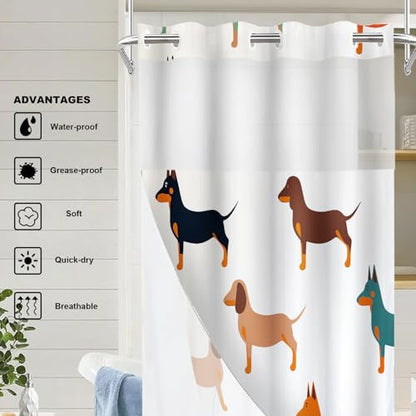 Cute Dachshund No Hooks Shower Curtain with Snap in Liner Set, Dog Small Puppies Textile Animal Hunter Tub Curtainn Mesh Top Window & Magnetic Hem Waterproof 35.5X74 Inch - color: Animal Dog Red, size: 35.4"W x 74"L (Pack of 1)