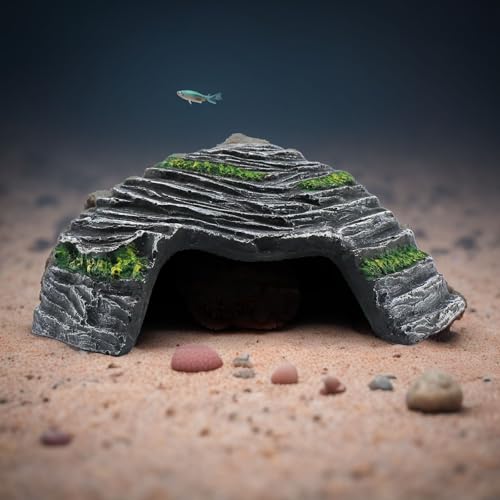 Small Turtle Basking Platform Climbing Ramp Shale Scape Step Ledge, Reptile Cave Hideout Aquarium Tank Accessories Decorations, Great for Reptiles, Amphibians, Leopard Gecko, Frogs - style: Small-4.7 * 4.5 * 2.6