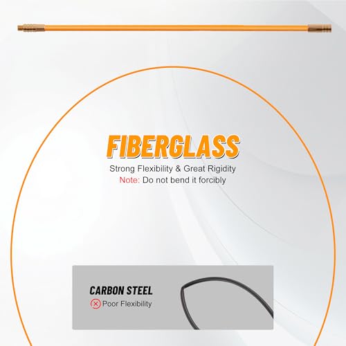 KOOTANS 33FT Fiberglass Running Electrical Wire Cable Glow Rods Wire Pulling Tools Fish Tape Wire Puller Through Wall Cable Snake Fish Rods Kit with Different Attachments - color: 33FT