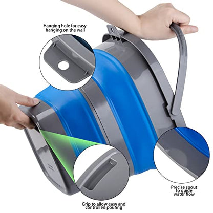2 Pack Collapsible Plastic Bucket with 1.32 Gallon (5L) Each, Foldable Rectangular Tub for House Cleaning, Space Saving Outdoor Waterpot for Garden or Camping, Portable Fishing Water Pail - size: 1.32 Gal / 5L