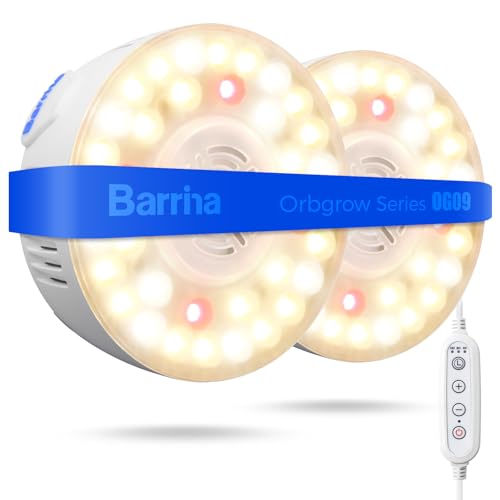 Barrina OG09 Puck Grow Light, 18W(2 x 9W), 660nm Red LEDs, Timer, 2 Packs | Full Spectrum Plant Light for Indoor Plants, Magnetic & Linkable, 5 Levels Dimmable, Small Grow lamp, Perfect for Plant Shelf - color: GrowForce Spectrum-White Cover, size: 2 Pack