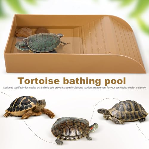 Beaupretty Large Reptile Bathing Bowl with Gentle Ramp for Tortoises and Lizards Spacious Turtle Dish and Soaking Pool Sturdy Reptile Tank Accessory for Easy Climbing and Cleaning