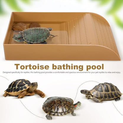 Beaupretty Large Reptile Bathing Bowl with Gentle Ramp for Tortoises and Lizards Spacious Turtle Dish and Soaking Pool Sturdy Reptile Tank Accessory for Easy Climbing and Cleaning
