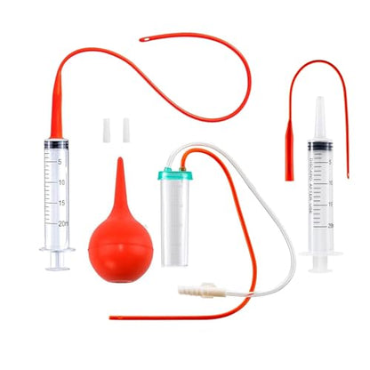 Newborn Puppy Kitten Small Animal Sterile Mucus Extractor Suction Catheter, Animal Puppy Kitten Tube Feeding Kit with 2Pcs 8 FR Red Feeding Tubes + 2X 20ml Syringes + Bulb Aspirator