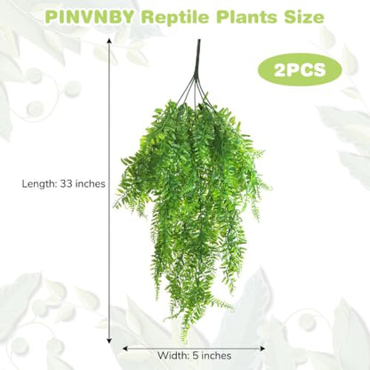 PINVNBY Reptile Plants Hanging Fake Vines Boston Climbing Terrarium Plant with Suction Cup for Bearded Dragons Lizards Crested Gecko Snake Hermit Crab and Tank Habitat Decorations (2 Pack) - size: 2 PCS