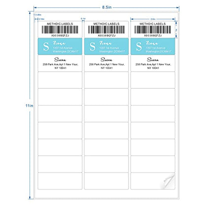 Methdic Address Labels 1" x 2-5/8" 3000 Labels Sticker Paper for Laser/Ink Jet Printer Mailing Labels 8.5"×11" White 30 per Sheet - size: Rectangular 1" x 2-5/8", style: 100 Sheets