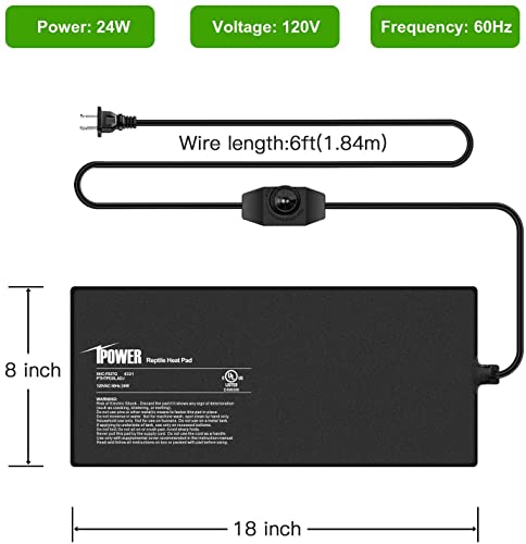 iPower 8X18 Inch 24 Watts Reptile Heating Mat with Adjustable Temperature Controller Under Tank Warmer Terrarium Heat Pad for Reptiles and Amphibians, for 50-60 Gallon Tank, 2 Pack - size: 8 X 18 Inch, style: 2 Pack with Adjustable Knob