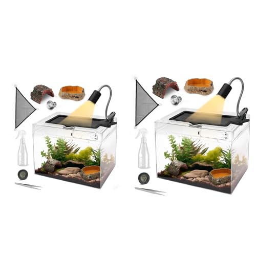 AZV Small Habitat Terrarium Enclosure, and Large Reptile Terrarium,Reptile Tank 15x8x10in Amphibian Isopod Tank Starter Kit with Bearded Dragon Hammock,Heat Lamp,Hide Cave for Geckos Lizard