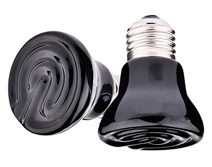4-Packs 50W Black Ceramic Heat Lamp Mini Reptile Heat Lamp Bulbs E26/E27 110V Infrared Reptile Heat Emitter Heater Lamp Bulb No Light Lamps for Lizard Brooder Coop Aquarium Lizard Turtle