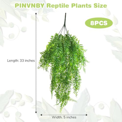 PINVNBY 8 PCS Reptile Plants Terrarium Decor Hanging Fake Vines with Suction Cup Artificial Leaves Bearded Dragon Tank Accessories for Lizards Geckos Snake Hermit Crab - size: 8PCS