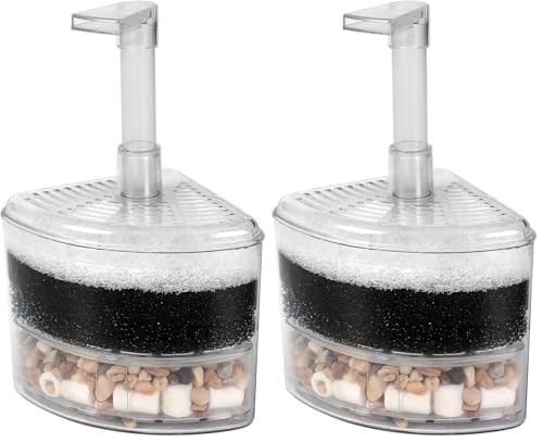 AQUANEAT Aquarium Air Driven Corner Sponge Filter, for Fry Shrimp Nano Fish Tank, with Multi Kinds of Filter Media (Small) (Pack of 2) - size: Small (Pack of 2)