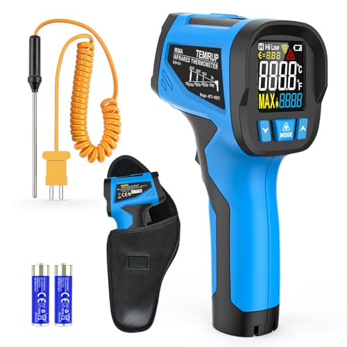 Infrared Thermometer Temperature Gun - TEMIRUP Non-Contact Digital Laser Thermometer Temp Gun with Thermocouple Probe for Industrial, Cooking, Griddle, Engine, HVAC, Adjustable Emissivity,-40℉~1202℉ - color: Blue, size: R06A -40℉~1202℉(-40℃~650℃)