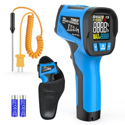 Infrared Thermometer Temperature Gun - TEMIRUP Non-Contact Digital Laser Thermometer Temp Gun with Thermocouple Probe for Industrial, Cooking, Griddle, Engine, HVAC, Adjustable Emissivity,-40℉~1202℉ - color: Blue, size: R06A -40℉~1202℉(-40℃~650℃)