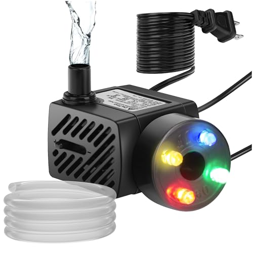 DaToo Mini Submersible Fountain Water Pump With LED Light 50GPH 3W Small Ultra Quiet Water Pump With Tubing For Aquarium Fish Tank Outdoor Pond Water Feature Fountain Statuary - size: 50GPH 3W(4 LED)