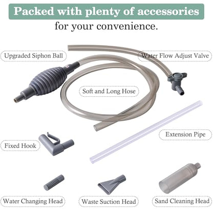 AOZU 3-in-1 Aquarium Vacuum Gravel Cleaner, Adjustable Fish Tank Siphon Cleaner, Aquarium Water Changer and Sand Washer Kit with Hand Siphon Hose & Extension Tube - size: Medium