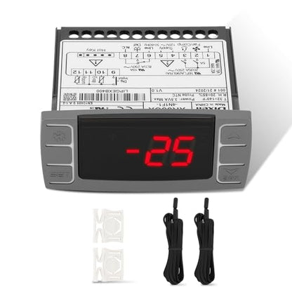 for Dixell XR06CX-4N1F1 Temperature Controllers, Programmable Digital Thermostat with Sensor Probe Fit for 120V 50-60hz Commercial Refrigerators/Freezer (Includes Mounting Hardware)