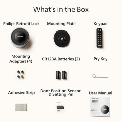 Philips WiFi Smart Retrofit Lock + Wireless Fingerprint Keypad, Update Your Existing Deadbolt, Built-in WiFi, Remote Control, Deadbolt Lock with Voice Control, Auto Lock, Interior Knob, Sliver - color: Sliver, size: WiFi Deadbolt + Fingerprint Keypad