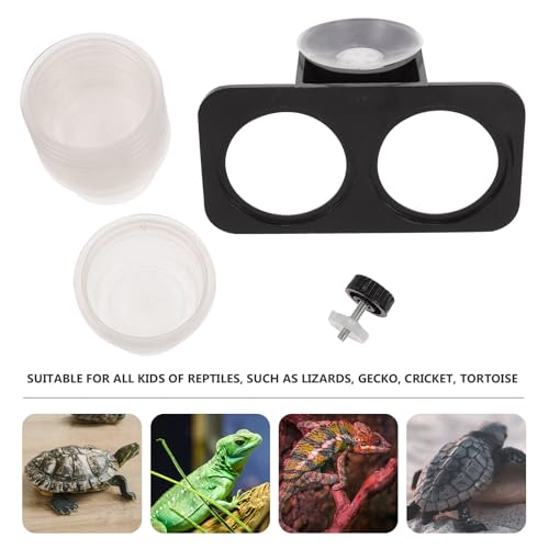 TOYANDONA Reptile Feeder with Suction Cup, Escape-Proof Worm Container and Dual-Compartment Food Bowl, Sturdy Plastic Feeding Dish for Geckos and Lizards, Terrarium Feeding Supplies