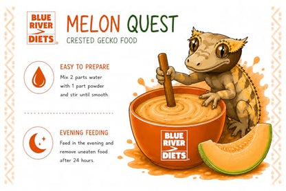 Blue River Diets Complete Crested Gecko Food for Crested Geckos | All-Natural Gecko Food Made in the UK | 2.10oz Melon Quest | 69% Real Fruit