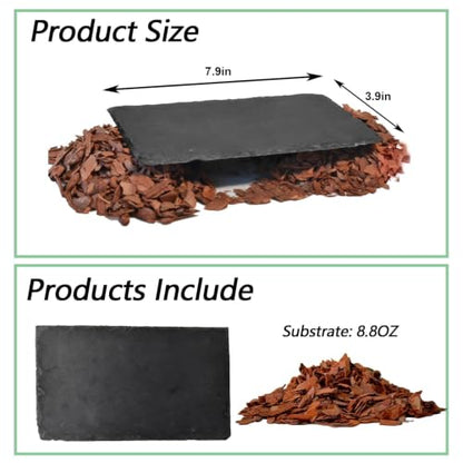 Bearded Dragon Basking Rock Platform,Reptile Basking Rock Slate with Bark Substrate Bedding,Tortoise Resting Climbing Feeding Bathing Platform Tank Accessories for Lizard Gecko Snake Frog (S) - size: S | 7.9" x 3.9"Slate Rock with Bark Substrate