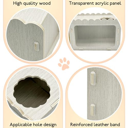 Fhiny Hamster Hideout Wooden Chamber with Climbing Ladder, Visible Hamster Digging Box with Acrylic Transparent Board Gerbil Platform Exploring House Habitat Decor for Dwarf Hamsters Gerbils Mice - size: 1-Chamber Digging Box with Ladder