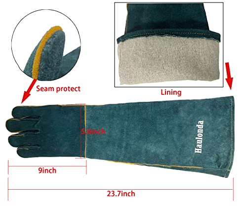 Animal Handling Gloves Bite Proof,23.7 inch Leather Bite Proof Gloves for Grabbing Reptile, Grooming, Trips to Vet. Puncture & Scratch Resistant, Bite Proof for Cat Dog Bird Falcon Livestock Snake