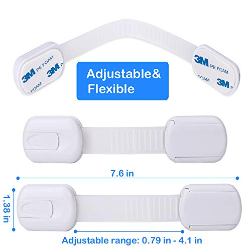Socub 4 pack Child Safety Cabinets Strap Locks, Multi Use Latch with Strong Adhesive Pads, for Cabinets, Drawers, Oven, Toilet Seat, Fridge - size: 4 pack