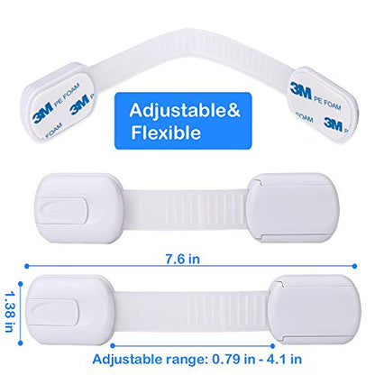 Socub 4 pack Child Safety Cabinets Strap Locks, Multi Use Latch with Strong Adhesive Pads, for Cabinets, Drawers, Oven, Toilet Seat, Fridge - size: 4 pack