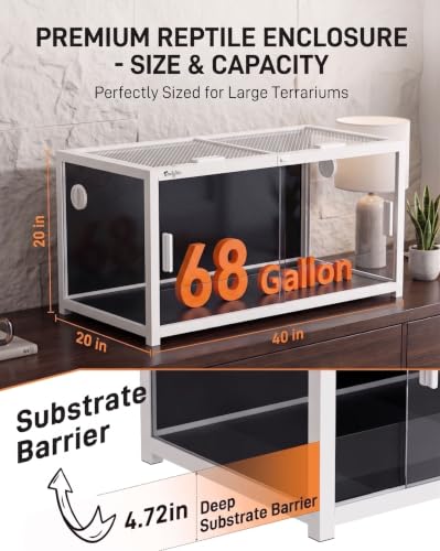 68 Gallon Reptile Tank, Snake Tank Reptile Enclosure Front Sliding Door | Stackable ventilation 68 Gallon ball python enclosure anti-escape locks and no-fingerprint handles humidify misting tubes - color: White, size: 68 Gallon