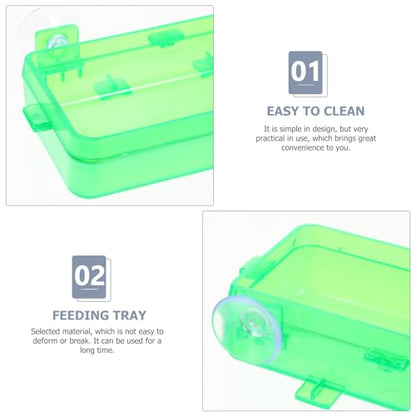 Toddmomy Escape-Proof Reptile Feeding Box and Reusable Lizard Food Dish, Small Green Reptile Water Bowl for Geckos, Bearded Dragons, and Lizards, 2pcs Set for Terrarium Use