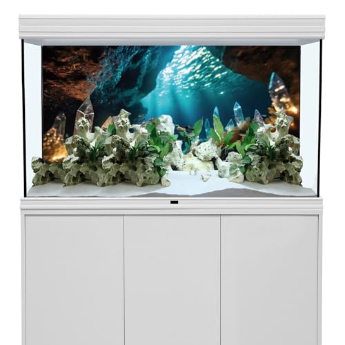 AWERT 36x24 inches Fantasy Garden Aquarium Background Under The Sea Background Sunshine Underwater Bubble Coral Rock Crystal Climbing Pet Background Decoration | AWERT Fantasy Underwater Sunshine Coral Bubble Crystal Rock Polyester Terrarium Background -