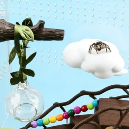 4 Pack Jumping Little Creatures Habitat Glass Ball Hideout Platform Shelf, Transparent Terrarium Decor with Tree Trunk Garden Courtyard, White