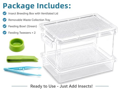 Cricket Keeper – Insect Breeding Box with Feeding Door for Crickets, Dubia Roaches, Mealworms, Transparent Ventilated Cage, Easy Clean Critter Keeper for Reptiles, Live Feeder Insect Container