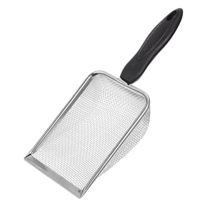 POPETPOP Stainless Steel Reptile Sand Shovel with Fine Mesh Sifter 10.62In Ergonomic Handle for Tortoise Lizard Snake Bedding and Terrarium Substrate Cleaning