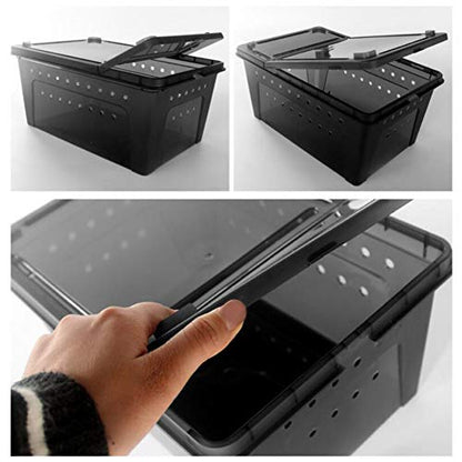 OMEM Portable Reptile Terrarium Habitat for Mini Pet Houses Breathable Holes Stackable Container (Black-M) - size: 1PCS-Black-M