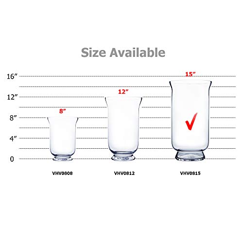 WGV Unique Bouquet Vase, 8" W, 15" H, Clear Tall Hurricane Glass Candle Holder, Floral Planter Terrarium, Home Wedding Event Decor, 1 Piece (VHV0815) - size: Hurricane 15"H