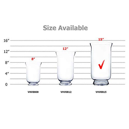 WGV Unique Bouquet Vase, 8" W, 15" H, Clear Tall Hurricane Glass Candle Holder, Floral Planter Terrarium, Home Wedding Event Decor, 1 Piece (VHV0815) - size: Hurricane 15"H