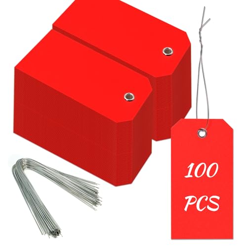 100 Pieces Plastic Shipping Tags with Reinforced Wire Blank Heavy Duty Shipping Waterproof Equipment Moving Tags for Luggage Auto Parts Garage Inventory (re'dred, 2.36 x 4.7) - color: Re'dred