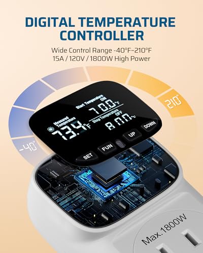 DEWENWILS Digital Temperature Controller, 2 Pack15A/1800W Thermostat Outlet Plug, VA Display Heating Cooling Control Timer, -40℉~210℉, Cyclic Timing/Countdown, for Cooling Fans and Heater - color: White, size: 2 Pack