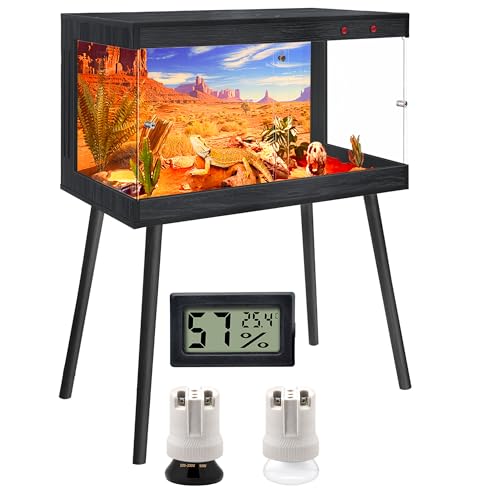 Royxen Bearded Dragon Tank, 31 Gallon Reptile Tank with Leg Stand,Built-in Lighting Reptile Enclosure, Tempered Glass Bearded Dragon Encloure for Chameleon (Black,24"x 16"x 16") - color: Black, size: 31 Gallons,24"x16"x16"