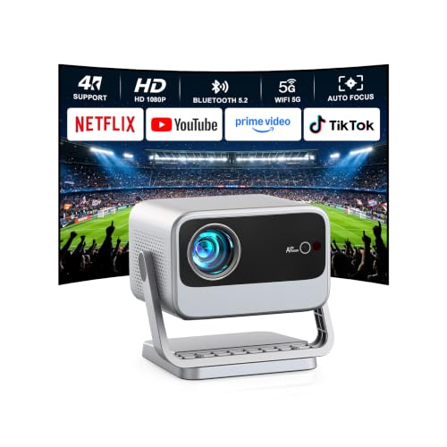 [Now with Netflix] 4K Projector with WiFi and Bluetooth, Auto Focus Keystone Smart Projector, Outdoor Projector with Adjustable Stand for Home Bedroom
