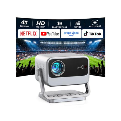 [Now with Netflix] 4K Projector with WiFi and Bluetooth, Auto Focus Keystone Smart Projector, Outdoor Projector with Adjustable Stand for Home Bedroom