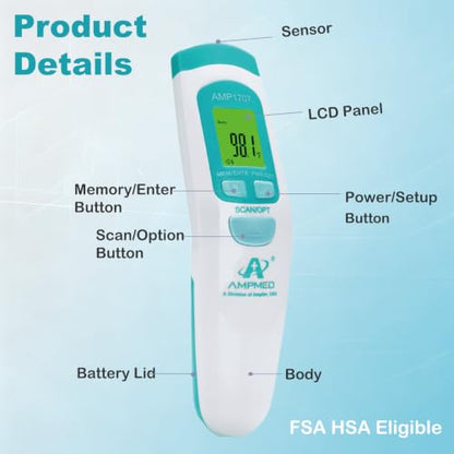 Non-Contact Medical Grade Forehead Thermometer, White | For Adults, Kids, Baby, Touchless Infrared, 1-Sec Reading, Fever Alarm - color: White