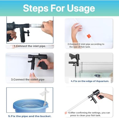 Aquarium Gravel Cleaner Siphon Fish Tank Vacuum Cleaner for Absorb Dirt Wash Sand Algae Scrapers Water Changer Gravel Washer Aquarium Thermometers Fish Net kit for Fish Tank Cleaning Gravel and Sand - size: Upgraded version 09G